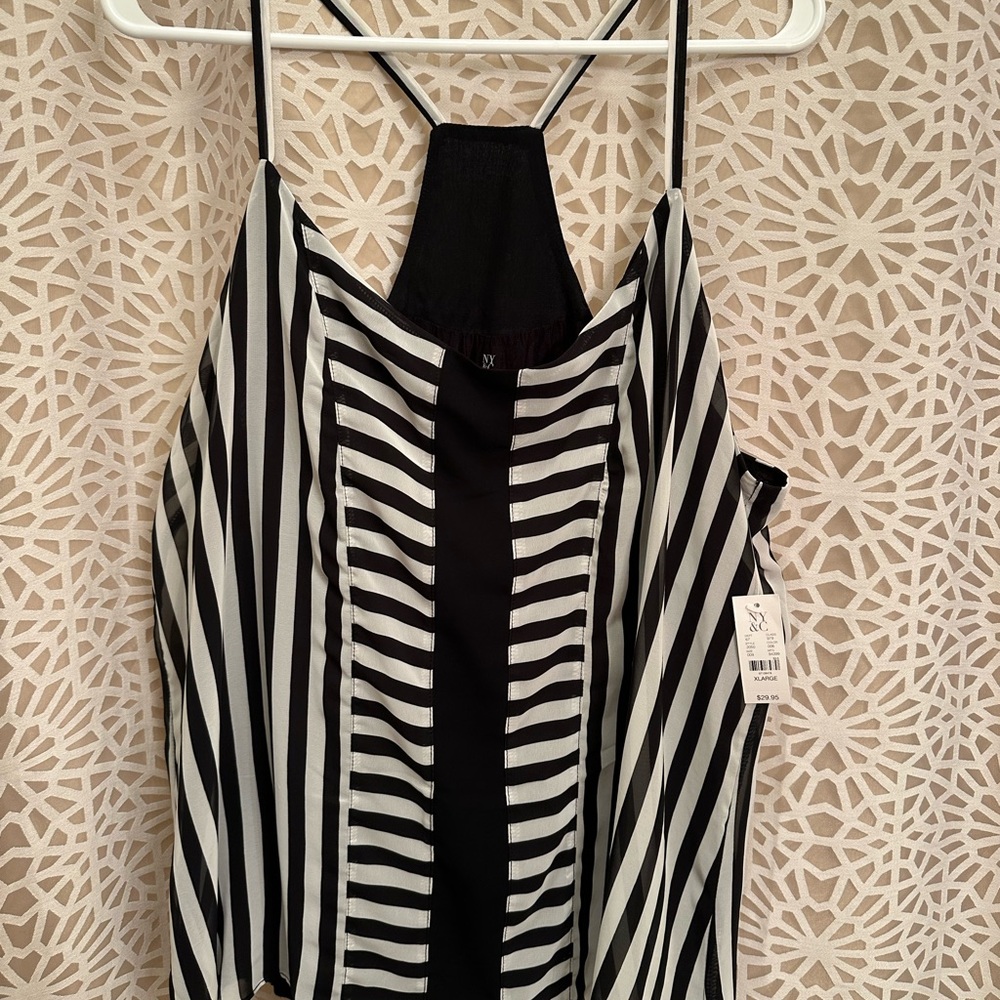 New York & Company Navy and White Striped Bodysuit